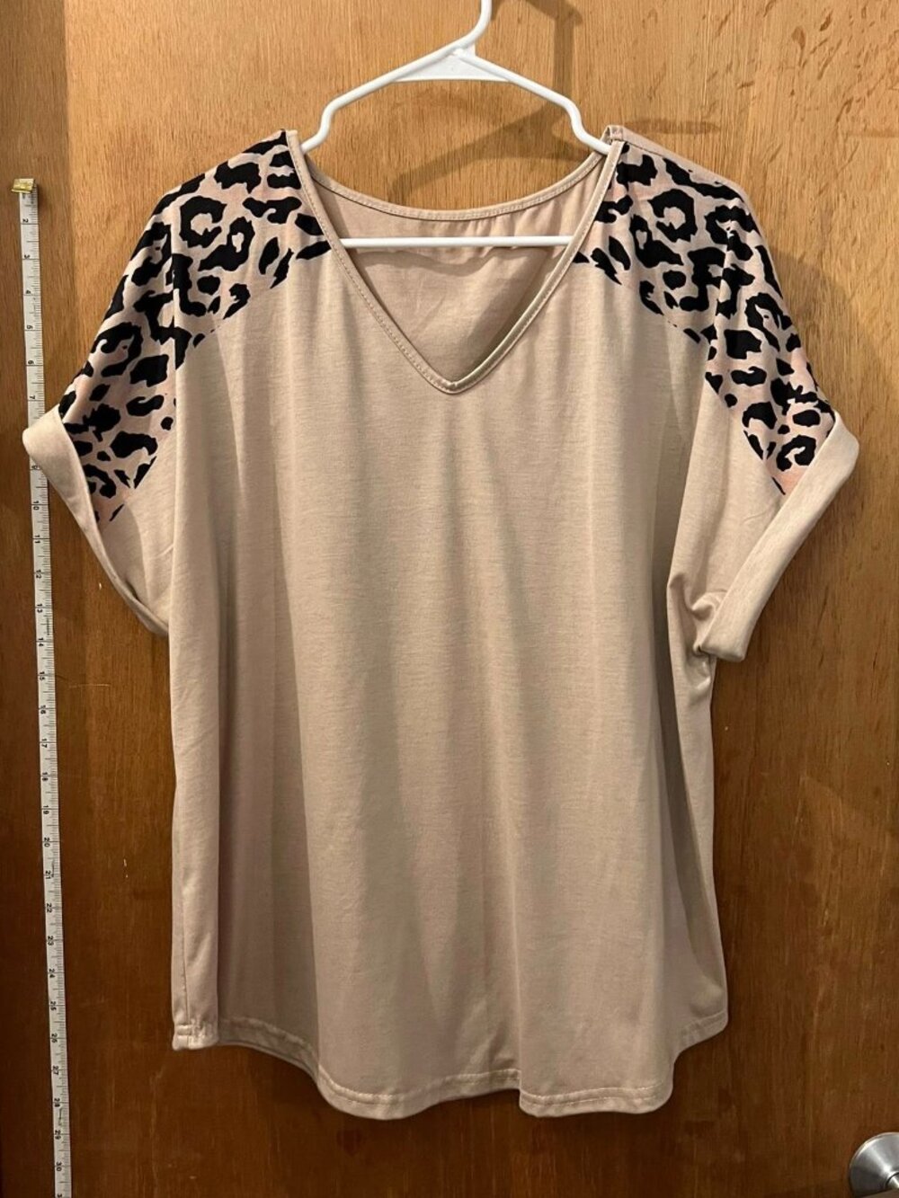 Size 1X - Shein - Light Brown and Black Short Sleeve Knit Pullover